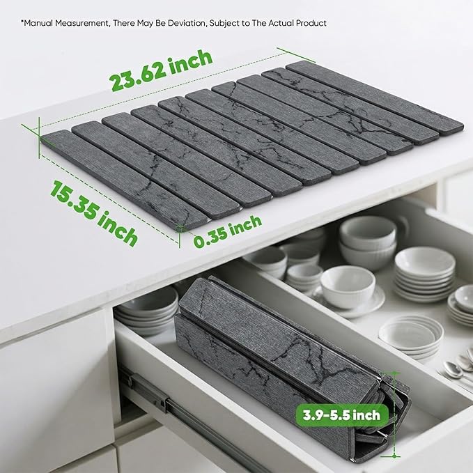 Stone Drying Mat for Kitchen Counter, Quick Diatomaceous Earth Mats for Dishes, 24"L x 16" W Super Absorbent Fast-Drying Collapsible Countertop Stone Mat (Marble Grey, 24" x 16") - Image 2
