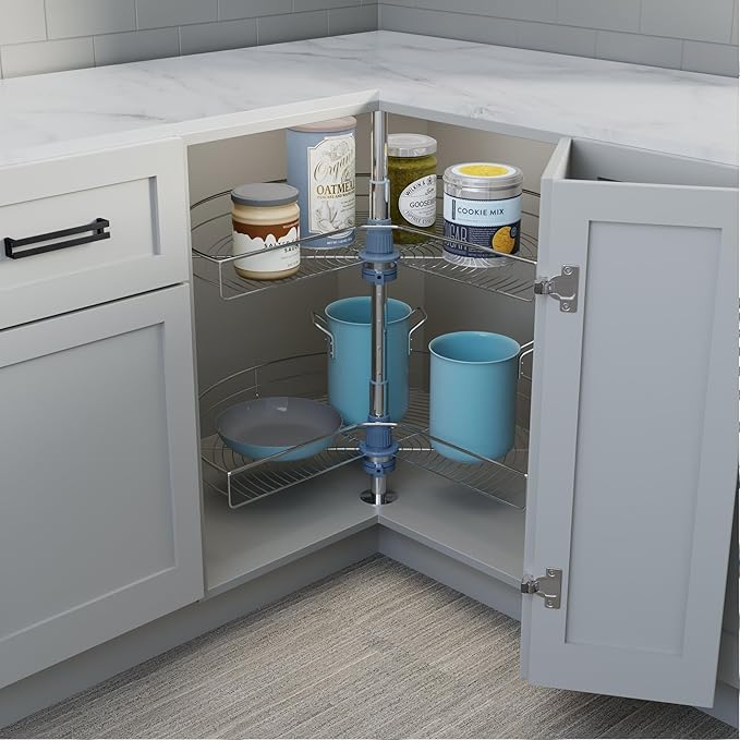 Dowell Base Cabinet Kidney Shape Dia.28 270° Lazy Susan, 2 Shelves, Kitchen Base Corner Cabinet Organizer (Chrome 4001 270 28) - Image 6