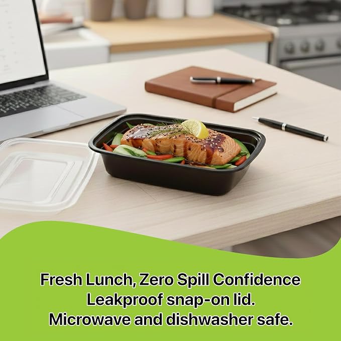 Meal Prep Containers [10 Set] x [24 oz] with Lids, 1 compartment, Stackable, Reusable, Leakproof, Food Safe, Microwave, Freezer & Dishwasher Safe for Food Prep Storage Bento (10 Set, 24 oz) - Image 5