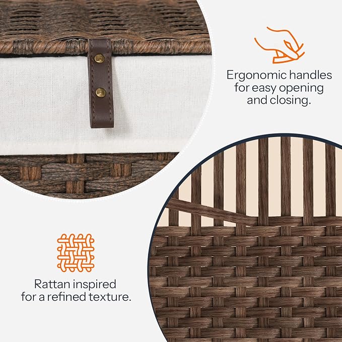 HOOBRO Storage Basket with Lid, 17.2 Gallon (65L) Wicker Basket, Handwoven Blanket Storage Basket with Handles, Metal Frame and Soft Lining, Foldable for Bedroom, Laundry Room, Brown BR265CW01 - Image 6
