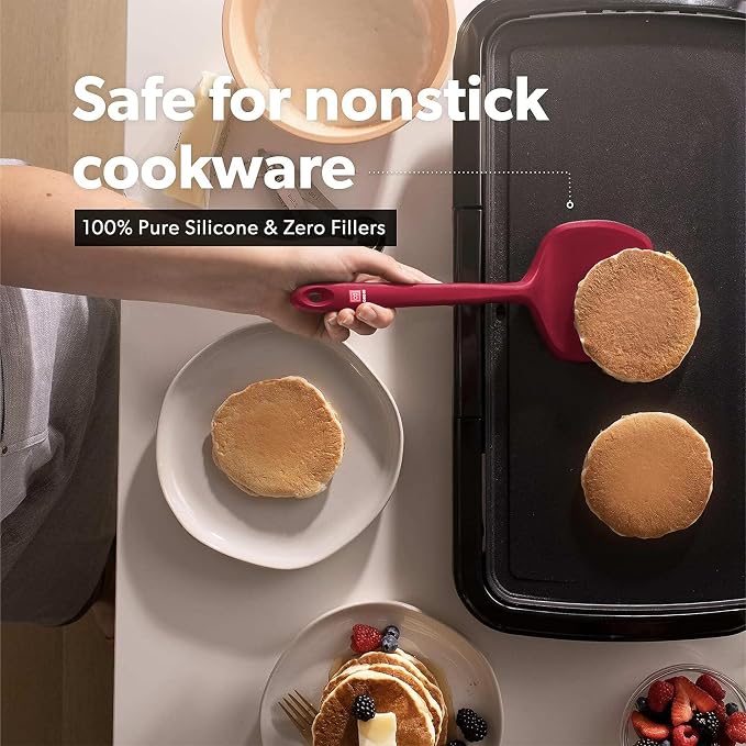 New DI ORO Seamless Series Moda 4-Piece Silicone Turner Spatula Set - 600°F Heat-Resistant Flexible Kitchen Spatulas for Nonstick Cookware - Flippers for Eggs & Pancakes - Utensils for Cooking (Red) - Image 3