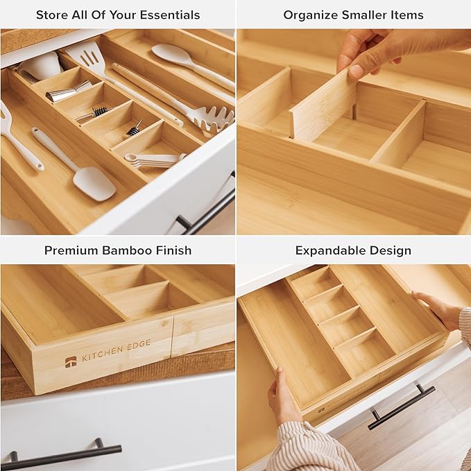 Utensil & Junk Drawer Organizer, 16-28 in, Bamboo | Food-safe contract grade, 100% sustainable wood, non-slip, adjustable - Image 3