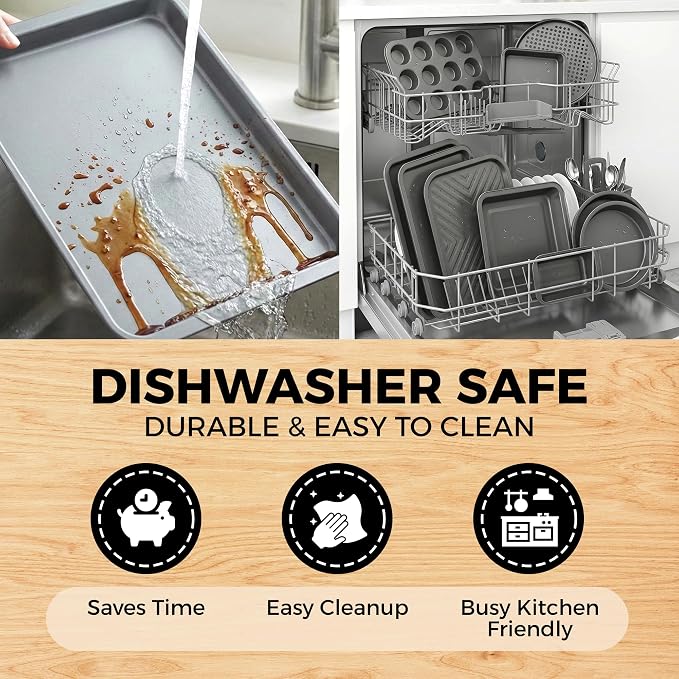 Non-Stick 10-Piece Bakeware Set – Carbon Steel with Even Heat Distribution, Oven Safe to 446°F, BPA-Free, Dishwasher Safe, Stackable Baking Tools for Easy Storage and Everyday Cooking - Gray - Image 4