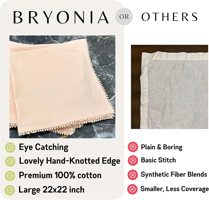 Cotton Napkins with Hand-Knotted Trim, Set of 4 – Cute Reusable Large Cloth Napkin for Dining, Weddings, Summer & Lovely Gift, 22 x 22 Inch, Peach Pink - Image 3