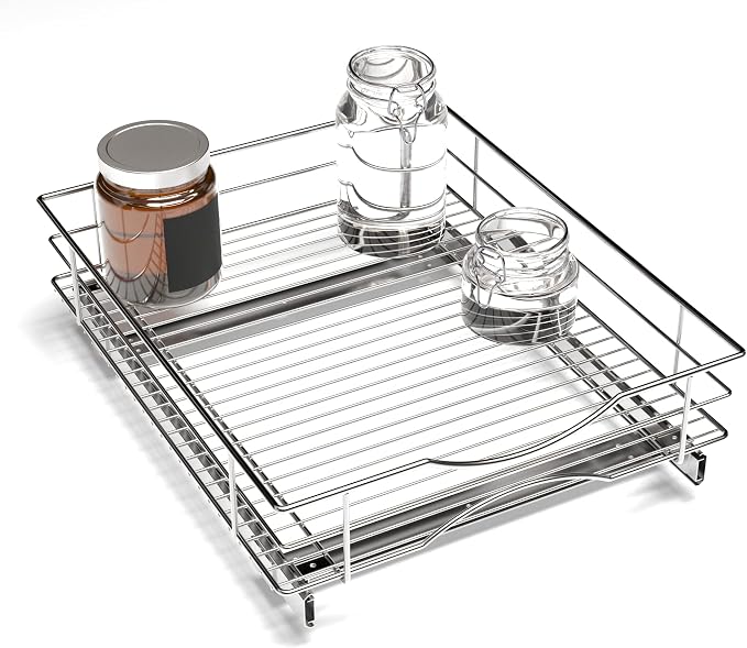 Home Zone Living Pull Out Kitchen Cabinet Organizer | Steel Frame with Handle for Easy Access, 21" x 17" x 5.55", Chrome by HomeZoneLiving