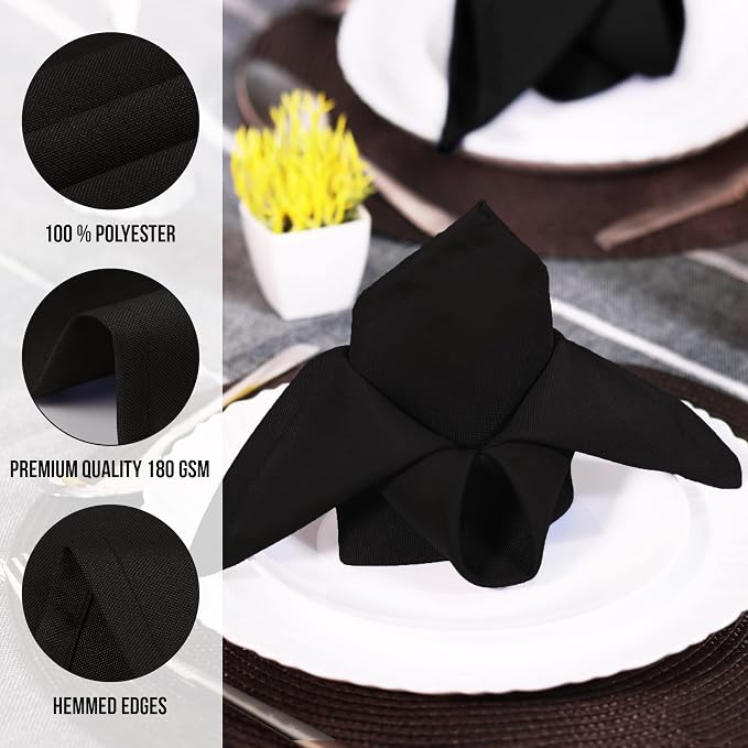 Utopia Home [12 Pack, Black] Cloth Napkins 17x17 Inches, 100% Polyester | Hemmed Edges, Washable and Reusable Ideal for Parties, Weddings and Dinners - Image 7