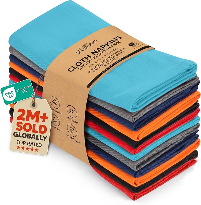 Utopia Kitchen Cotton Blend Multi Color Cloth Napkins [12 Pack, 18x18 Inch] | Absorbent Washable and Reusable for Dinner, Restaurant, Lunch, Wedding and Hotel by UTOPIAKITCHEN