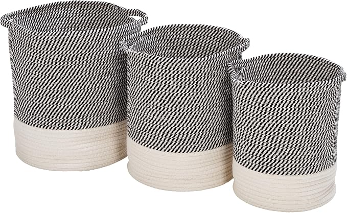 Honey Can Do Set of 3 Two-Tone Cotton Rope Baskets for Storage & Organization, Grey/White STO-09536 Grey by Honey-Can-Do