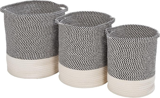 Honey Can Do Set of 3 Two-Tone Cotton Rope Baskets for Storage & Organization, Grey/White STO-09536 Grey by Honey-Can-Do