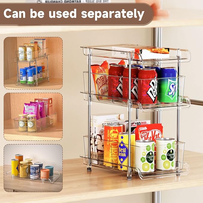3 Tier Clear Bathroom Organizer with Dividers, Multi-Purpose Pull-Out Pantry Organization and Storage, Under Sink Closet Organizers and Storage, Vanity Skincare Cosmetic Organizer Medicine Bins - Image 2