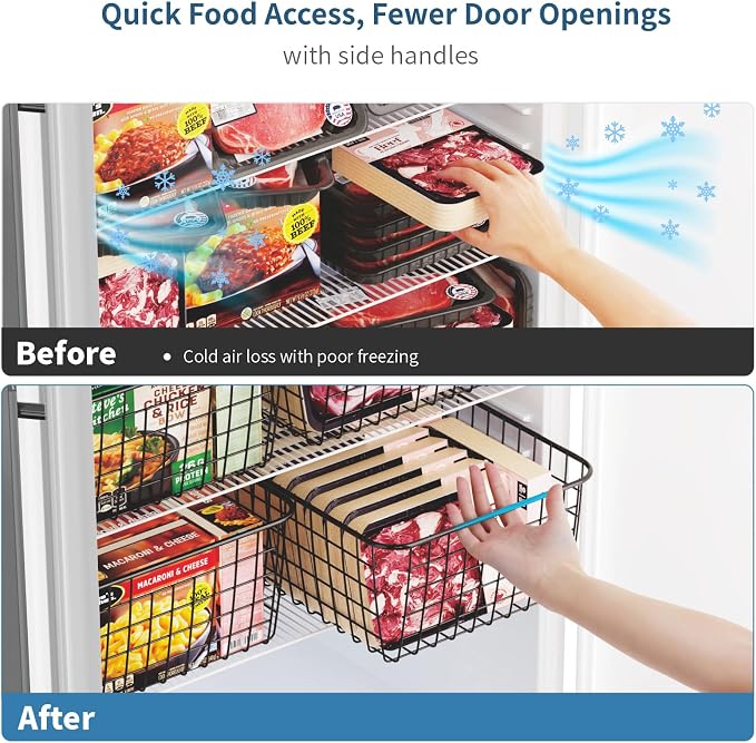 Freezer Organizer Bins - For 16/17/21 Cu Ft Upright Freezer, 4 Pack | Wire Baskets 2 Large & 2 Medium Sizes, Slide-Out for Easy Access, Prevent Food Falling Out, Keep Stand-Up Freezer Tidy, Black - Image 5