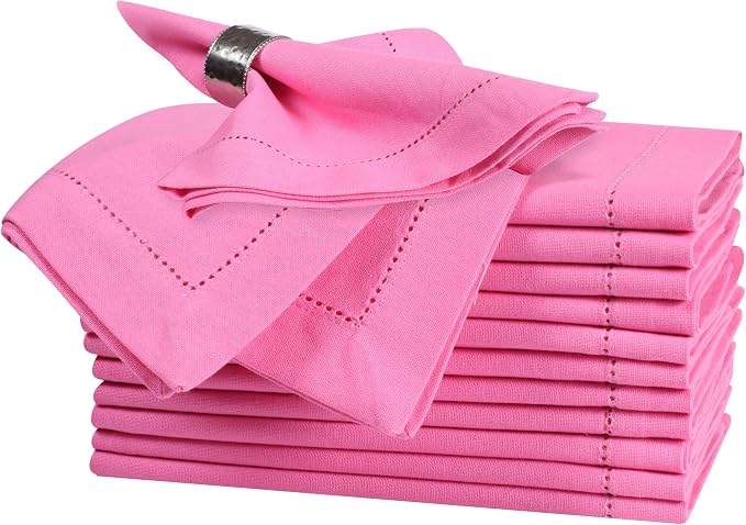 Bedding Craft Cotton Cloth Napkins Set of 12 – 18x18 Wild Orchid Design Hemstitched – Machine Washable Dinner Napkins for Weddings, Thanksgiving, Christmas & Daily Dining by BeddingCraft