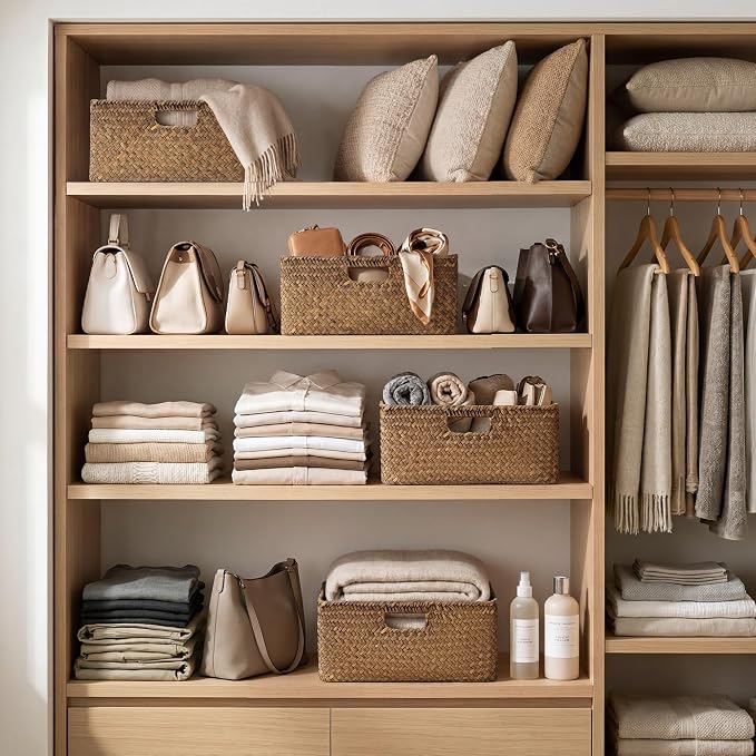 StorageWorks Large Wicker Baskets for Storage, Woven Baskets for Storage | Seagrass, Pantry Shelves, Kitchen Closet, Laundry, Bathroom, Table, Decorative, Book, Towel, Blanket, Toy, Medium, Handle - Image 7