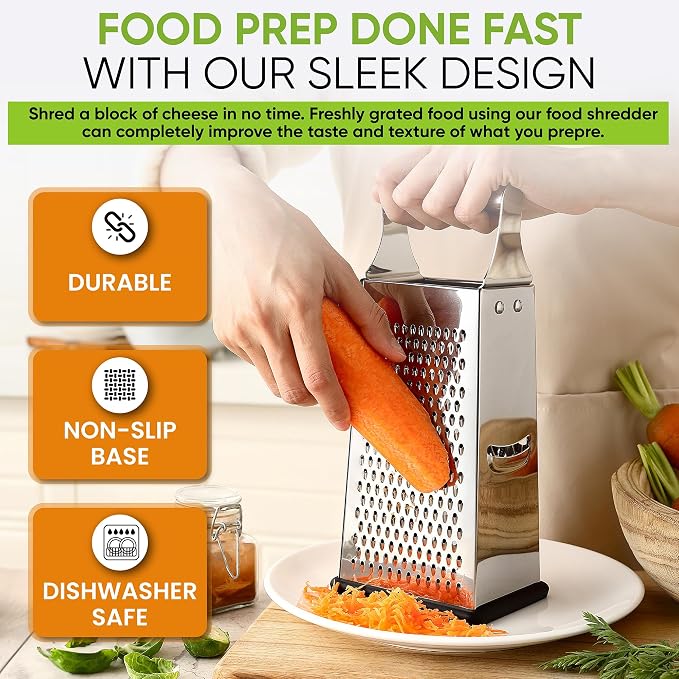 Spring Chef Magnetic Measuring Cups & Spoons Set of 15 with Leveler, Black & Stainless Steel Large Box Grater with Handle - 2 Product Bundle - Image 8