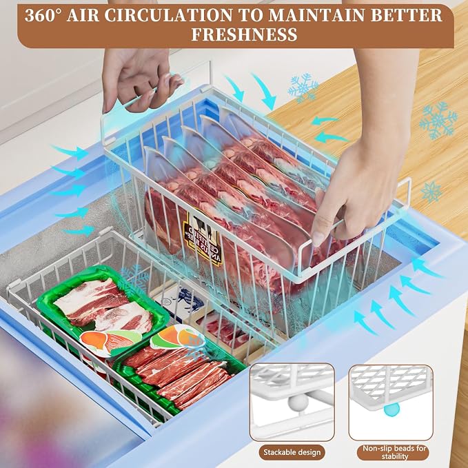 Enhanced Leak-Proof Bottom, Freezer Organizer Bins for 7 Cu.Ft,6 Pack | Stackable Chest Freezer Organizer Bins, Baskets with Handles, Leak-proof Wire Storage Container Baskets for Sort Frozen Meats - Image 6