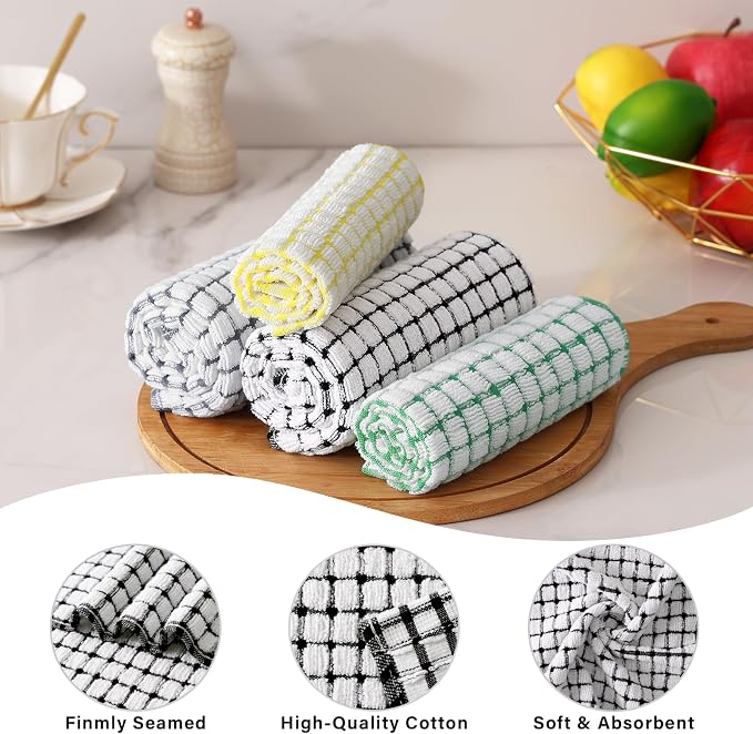 Kitinjoy Cotton 8 Pack Terry Kitchen Dish Cloths, Multi-Colored | 12 x 12 Inches Super Soft and Absorbent Dish Rags, Quick Drying Dish towels for Washing Dishes - Image 2