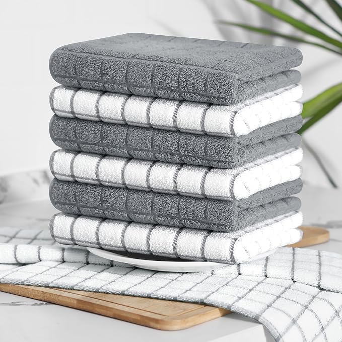 Homaxy Large Premium Cotton Kitchen Towels 16"x 28", 4 Pack, Grey | Natural Ring Spun 390 GSM Dish Towels, Super Absorbent Terry Kitchen Hand Towels, Soft Tea Towels with Hanging Loop - Image 8
