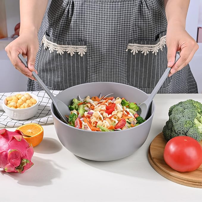 LOVYANXUE Bamboo Fiber Salad Bowl with Servers Set Large 9.8inches Nature Bamboo Mixing Bowl with Servers with Lid Spoon and Fork for Fruits,Salads and Vegetables - Image 7