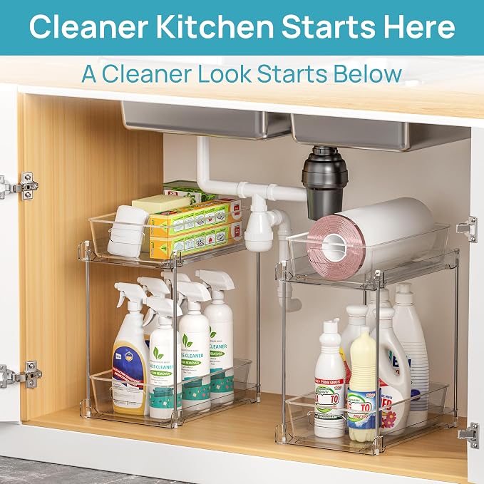 Vtopmart 2 Pack Taller Pull Out Bathroom Under Sink Organizer (S-Higher) | Slide-out drawers, Multi-purpose storage, Clear visibility, Easy Set-up - Image 6