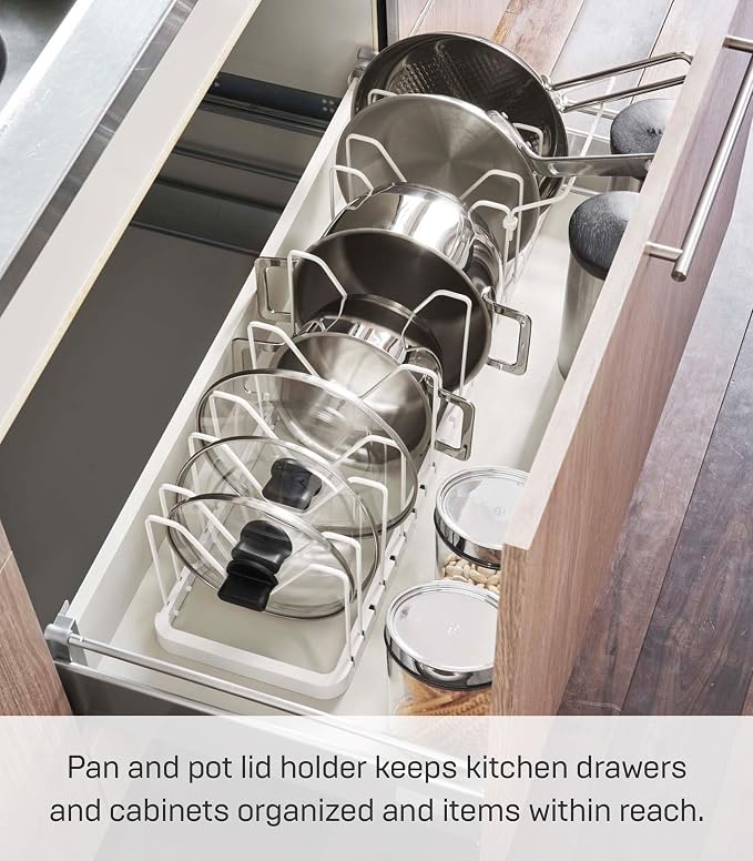 YAMAZAKI Home Tower Adjustable Lid & Pan Organizer – Kitchen Drawer Storage Shelf Rack | Adjustable kitchen drawer storage shelf rack organizes pot lids and pans. Built for daily use. Keeps essentials organized. - Image 2