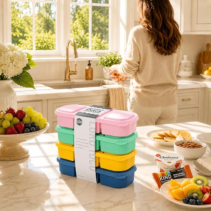 Silicone Reusable Snack Containers with Lids, 4 Pack 3 Compartment Bento Snack Boxes, Leakproof Food Storage Containers for Meal Prep, Lunch, Fruits, Kids & Adults, Dishwasher Safe - Image 7