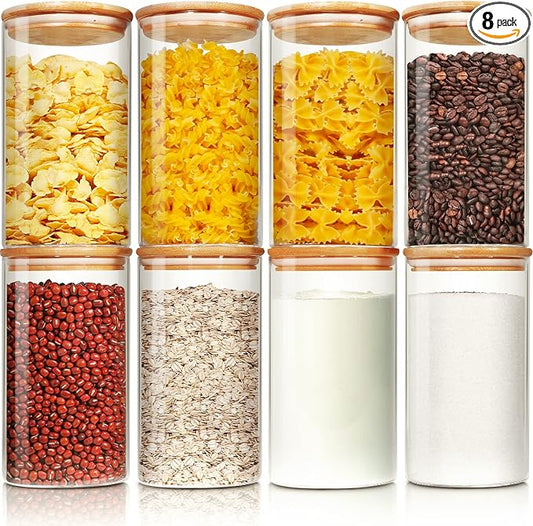 HomArtist Glass Jars with Bamboo Lids 28 floz [Set of 8], Glass Canisters with Airtight Lids, Glass Food Storage Containers for Pasta, Oats, Coffee, Flour, Sugar, Rice, Best for Kitchen & Pantry by HomArtist