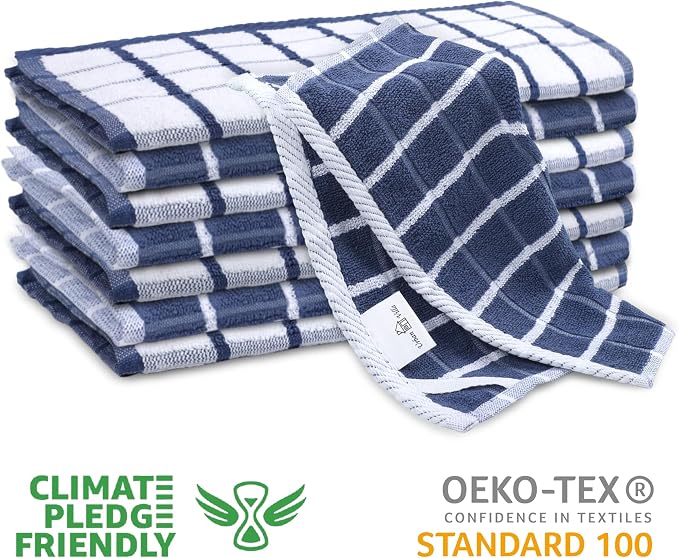 Urban Villa Kitchen Towels Cotton Dish Towels 12”x12” (Set of 6) Blue White - Image 2