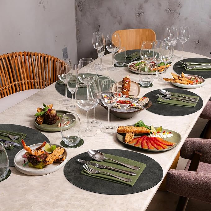 ADRIMER Placemats, Heat Resistant Round Placemats Set of 6 Washable, Waterproof Table Mats, Wipeable Faux Leather Place Mats for Kitchen, Dining Room, Dark Grey - Image 6