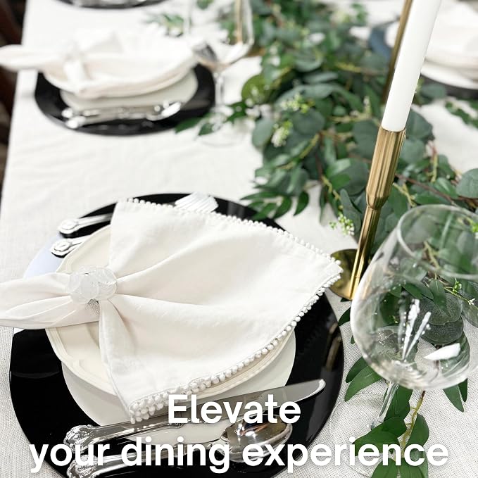 Cotton Napkins with Hand-Knotted Trim, Set of 4 – Lovely Reusable Large Cloth Napkins for Dining, Weddings, Summer, Birthday Gift, 22 x 22 Inch, White - Image 6