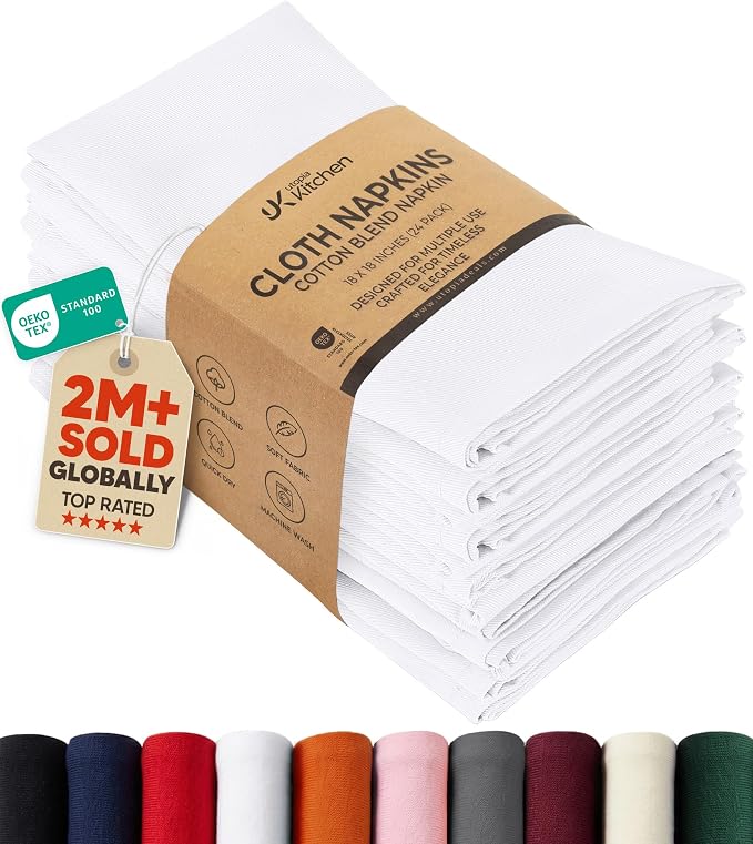 Utopia Kitchen Cotton Blend White Cloth Napkins [24 Pack, 18x18 Inch] | Absorbent Washable and Reusable for Dinner, Restaurant, Lunch, Wedding and Hotel by UTOPIAKITCHEN