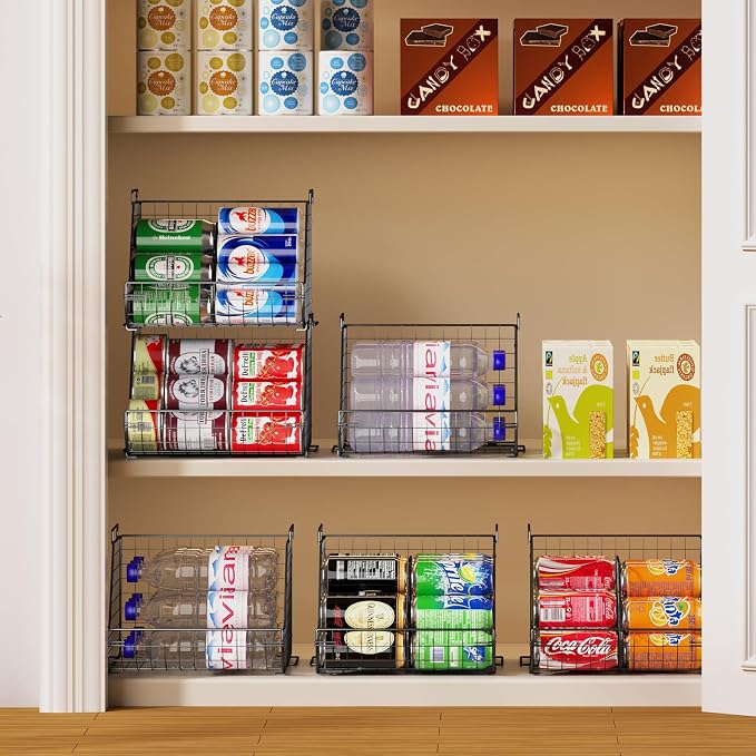 Stacking Can Dispensers 3 Tier with 3 Divider, Large Pantry Can Organizer, Beverage Drink Pop Soda Can Storage Basket, Can Holders for Pantry, Canned Food Rack Wire Bins for Kitchen Cabinet (3-Pack) - Image 9