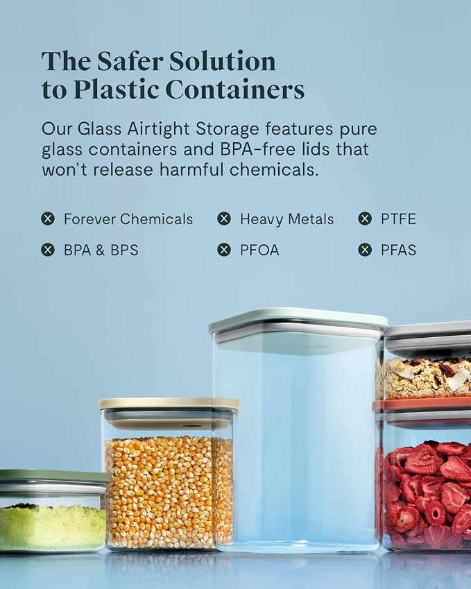 Caraway 1 qt Glass Airtight Food Storage Containers with Lids | Non-Toxic, Stackable, Space-Saving Airtight Containers for Pantry, Dry Goods, 2 Pack, Gray - Image 6