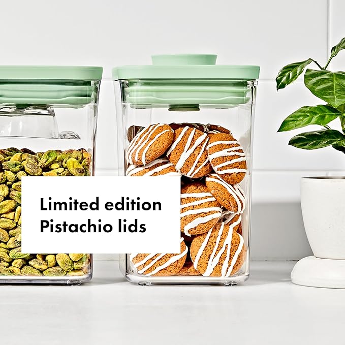 OXO Good Grips Airtight POP Container | Pistachio | Push Button Seal | For Sugar & Flour | 3 Containers with Mini Scoops, Pack of 2 - Image 4