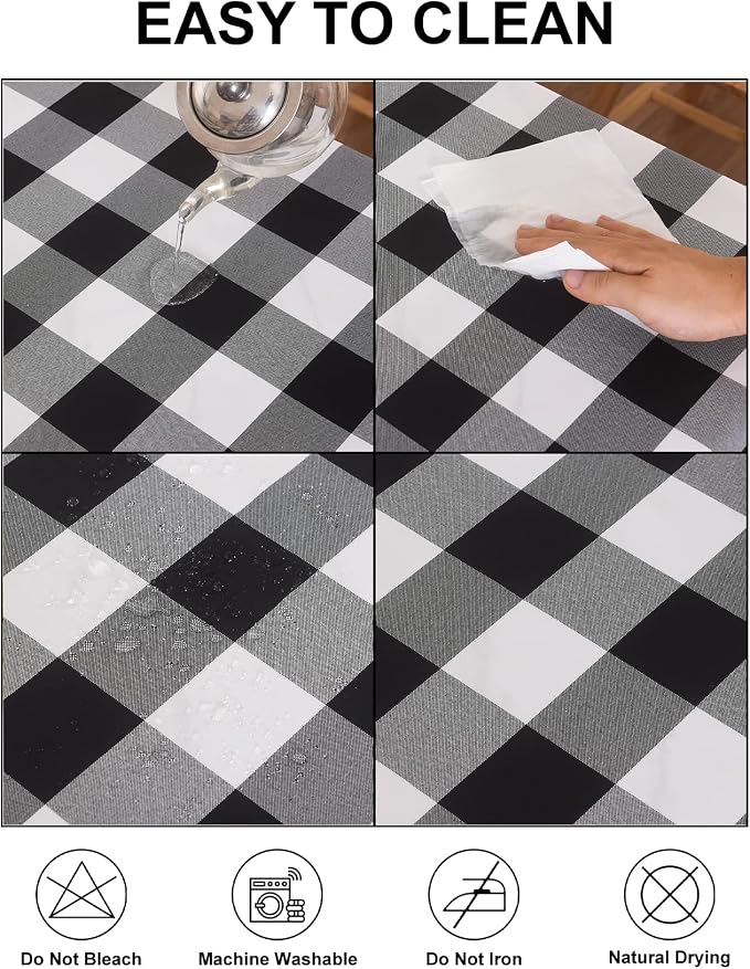 Cupuamon 2 Pack Waterproof Polyester Fabic Square Checkered Tablecloth，54x54 Outdoor Table Cloth，Oil Stain Prevention Table Cloth for Pinics and Parties（Black and White） - Image 3