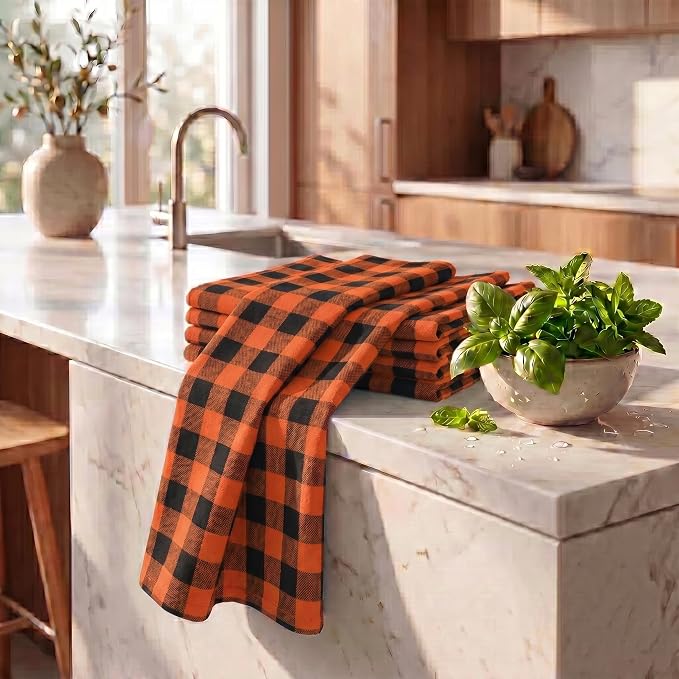 Urban Villa Kitchen Towels Cotton Dish Towels 20”x30” (Set of 6) Orange Blk - Image 6
