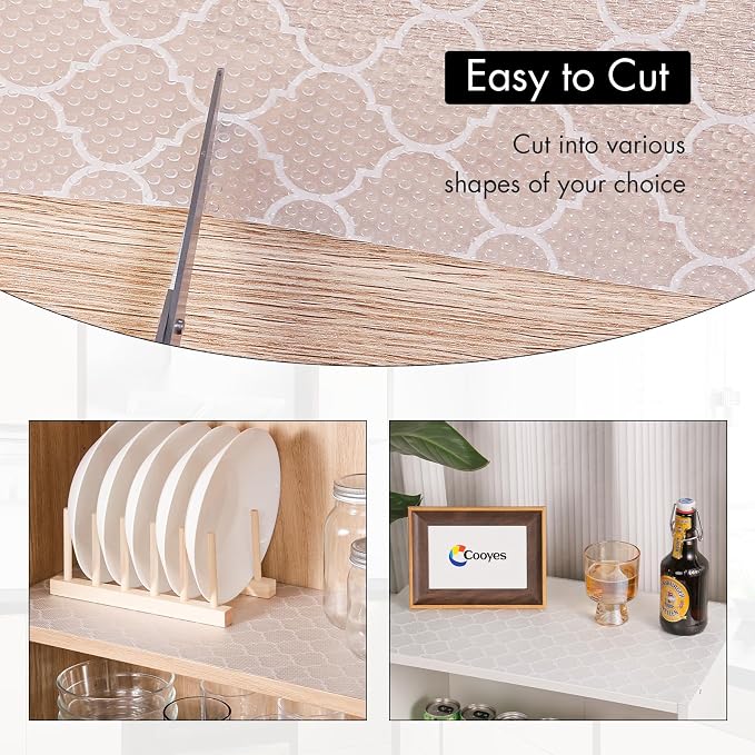 Cooyes Shelf Liner for Kitchen Cabinets – Non-Adhesive Waterproof Drawer Liner – Durable EVA Material Easy-to-Cut Shelf Paper for Refrigerator, Cupboard, Dresser with Modern Pattern - Image 4
