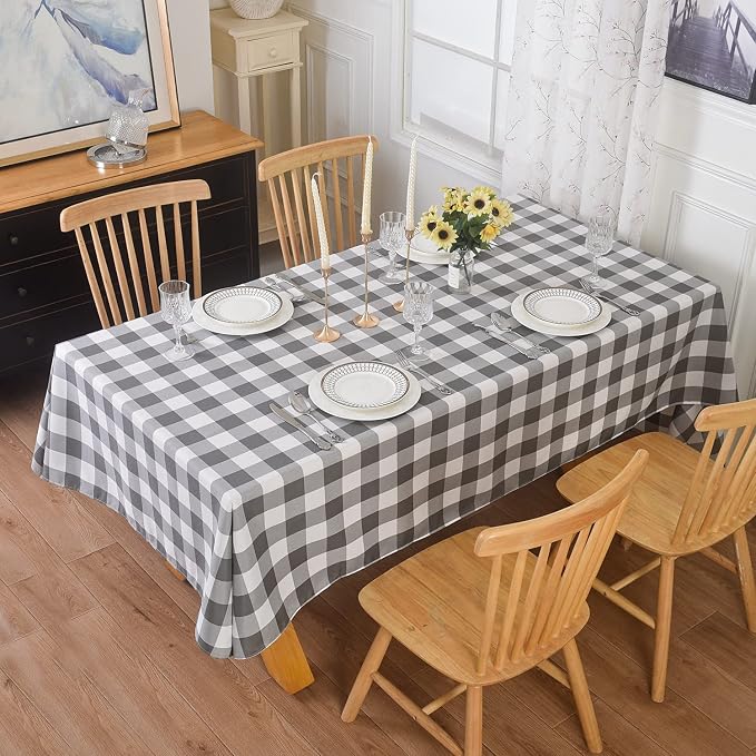 Cupuamon 2 Pack Waterproof Polyester Fabic Rectangle Checkered Tablecloth，60x120 Outdoor Table Cloth，Oil Stain Prevention Table Cloth for Pinics and Parties（Gary and White） by Cupuamon