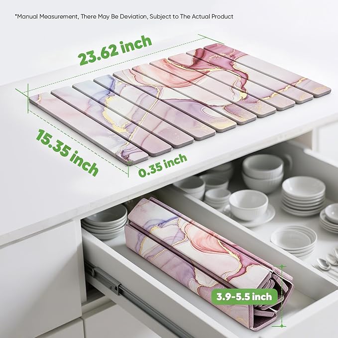 Stone Dish Drying Mat for Kitchen Counter - 24" x 16" Ultra Absorbent Diatomaceous Earth Mat, Foldable Fast Drying Countertop Protector, Non-Slip Eco-Friendly Stone Mat for Dishes - Image 2