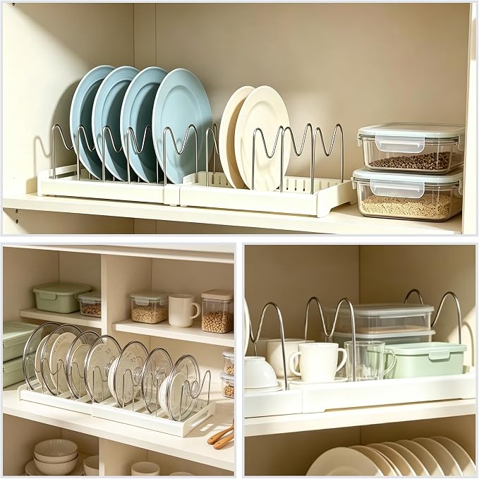 2-Pack Pots & Pans Organizer – Under Cabinet Storage with Dividers | 12.6-22.4-Inch Rack Fits Most Cabinets | 9 Adjustable Dividers | Maximizes Kitchen Cabinet Space | White - Image 7