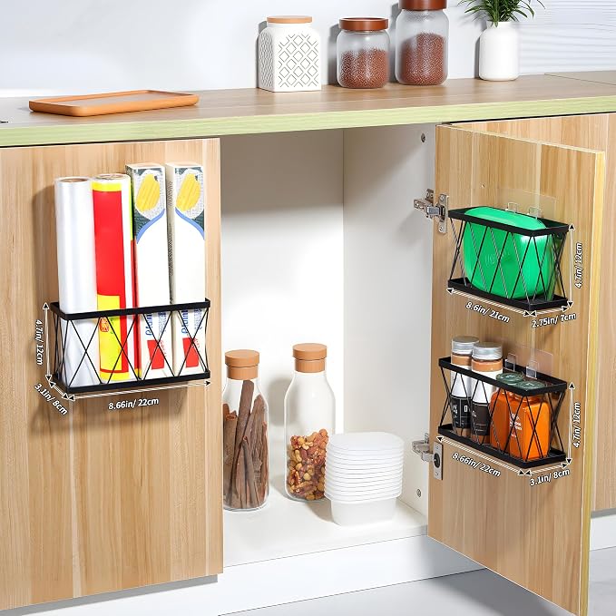 YIGII 3 Pack Adhesive Cabinet Door Organizer, Black Lid Organizer Inside Cabinet Door Storage, Slim Space Lid Holder Wall Mounted for Kitchen, Pantry, Bathroom - Image 5