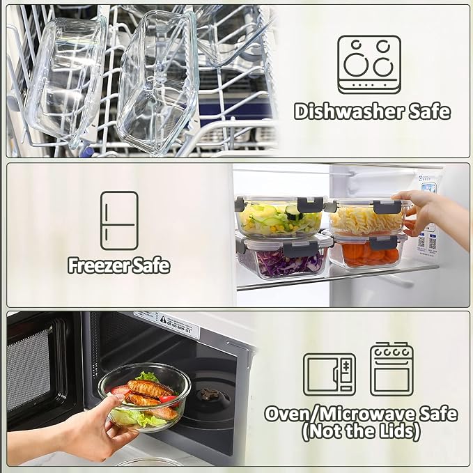 M MCIRCO 30 Pieces Extra-Large Glass Food Storage Containers with Snap Locking Lids,Glass Meal Prep Containers Set - Airtight Lunch Containers, Microwave, Oven, Freezer and Dishwasher - Image 4