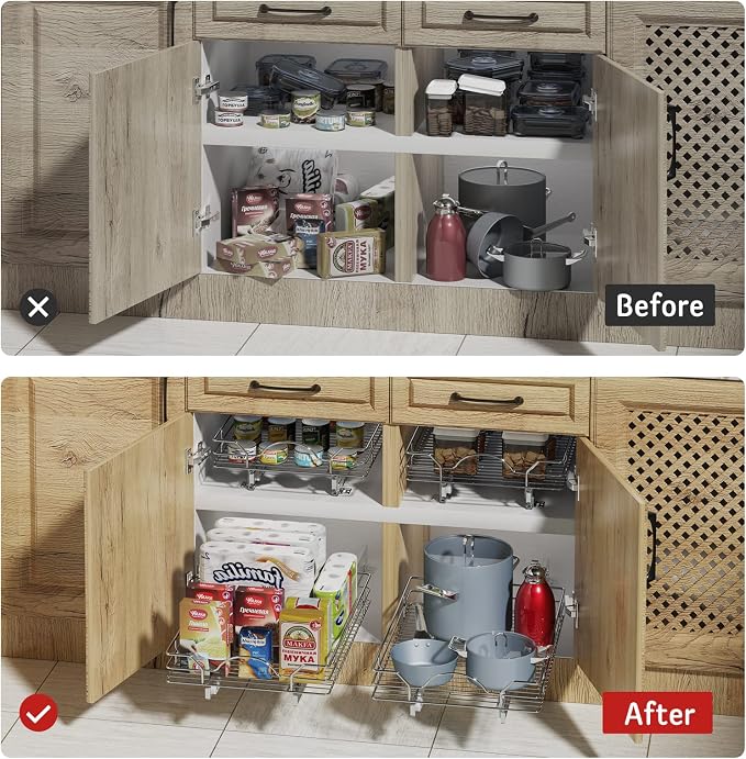 LOVMOR Pull Out Cabinet Organizer and Storage 11" W x 18" D, Slide Out Shelves for Kitchen Cabinets - Image 7