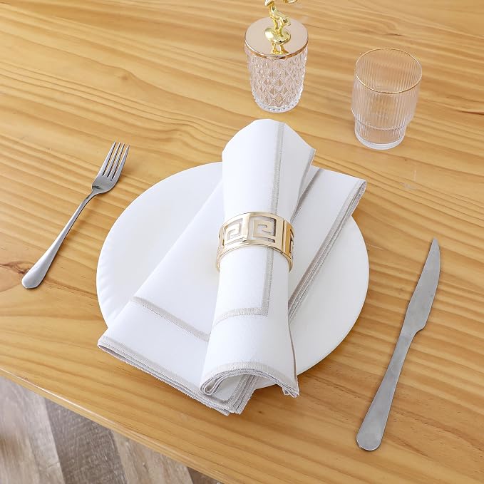 Majestic Giftware Set of 12 Polyester Napkins (NPK-GR) | White Grey Trim Design Dinner Napkins Cloth | Linen Look Washable Cloth Napkins Set for Weddings, Banquets, or Restaurants (20" x 20") - Image 3