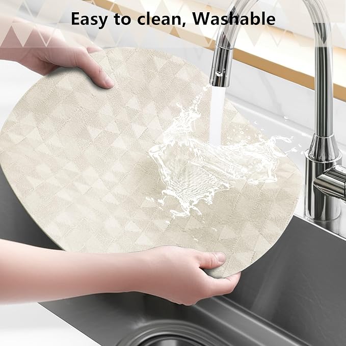 Jovono Upgraded 15" Round Placemats Set of 8, Waterproof & Oil-Proof, Non-Slip Reversible Washable Big Table Mats, Spill-Proof for Kids Families, Restaurant, Hotel, Kitchen, Indoor, Beige - Image 6