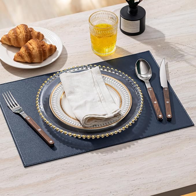 Baroyal Faux Leather Placemats Set of 4 Vinyl Washable Wipeable Table Mats for Kitchen Dining Table Heat Resistant Waterproof Modern Indoor/Outdoor Placemats Non-Slip Easy Clean Place Mats (Navy Blue) - Image 5