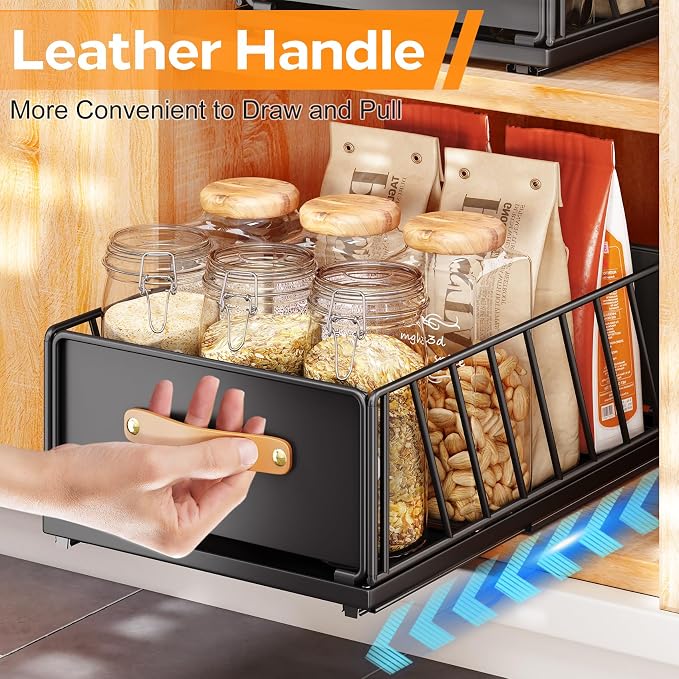 Pull out Cabinet Organizer,Heavy Duty Slide out Pantry Shelves Drawer Storage with Adhesive Nano Film,Sliding Mesh Cabinet Basket with Handle for Kitchen, Bathroom, Home, 11.8"W X 15.7"D X6.2"H,Black - Image 8
