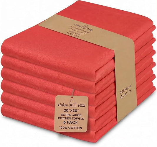 Urban Villa Kitchen Towels Cotton Dish Towels 20”x30” (Set of 6) Red by CottonTrends