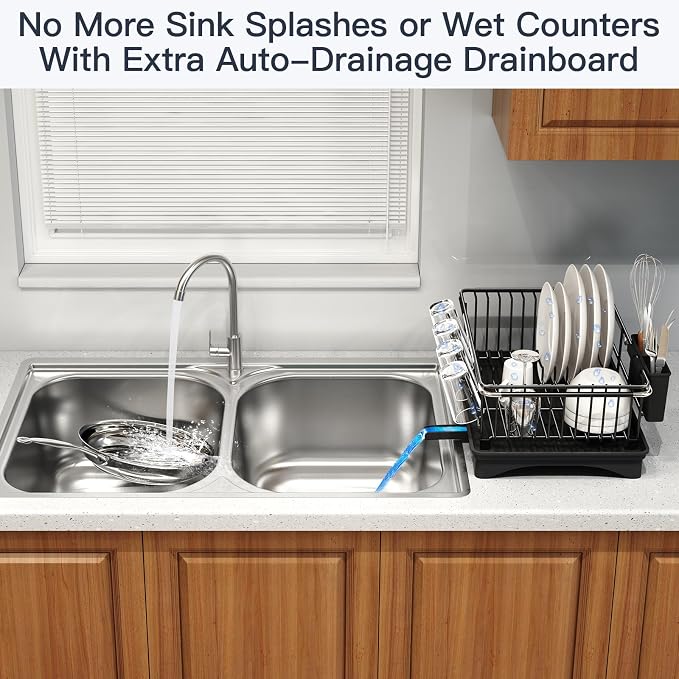 Dish Drying Rack Over The Sink with Utensil Holder, Drainboard | Expandable Stainless Steel Dish Drainer for Small Kitchen, Apartment, RV, Counter Space Saving, Perfect Fit, Rustproof - Image 5