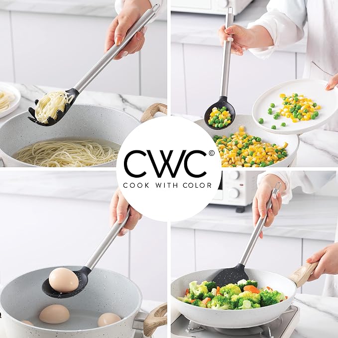 COOK WITH COLOR Silicone Cooking Utensils, Kitchen Utensil Set, Easy to Clean Silicone Kitchen Utensils, Cooking Utensils for Nonstick Cookware, Kitchen Gadgets Set, 5 Pieces, Speckled Black - Image 2