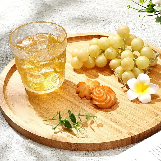 5 Pcs Round Charcuterie Board Bulk Bamboo Round Tray Fall Wooden Serving Platter Wood Serving Tray with Rim for Fruit Bread Salad Pizza Party Decor(11.8 Inch) - Image 2